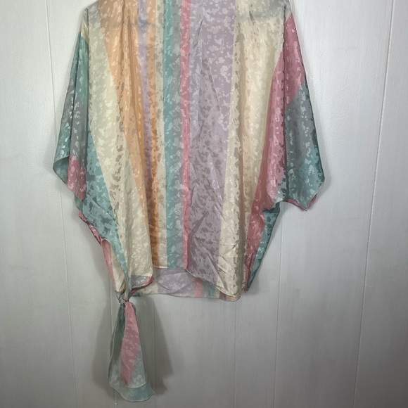 Vintage Satin Pastel Striped Oversized Blouse Sz S - Picture 10 of 11
